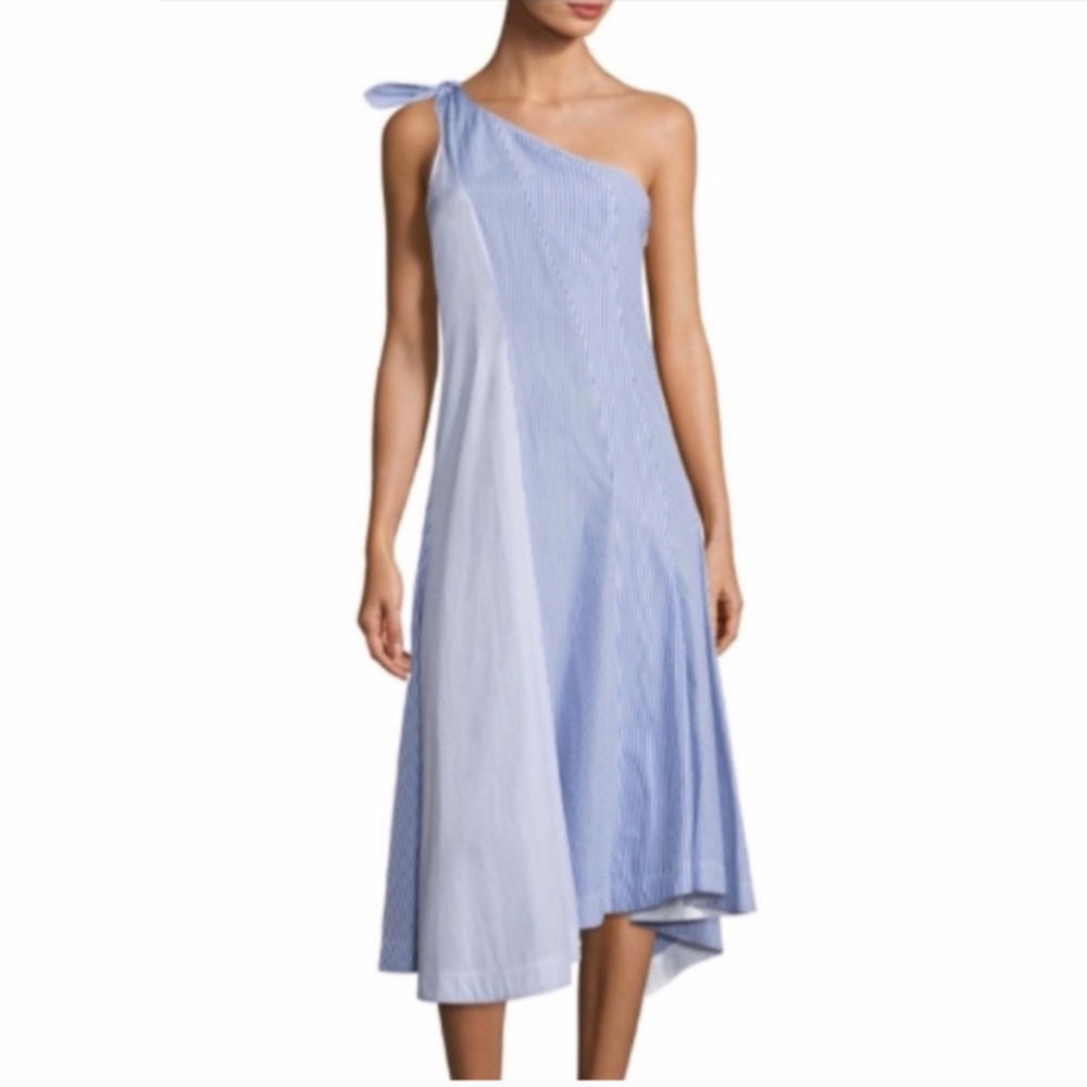 Theory Liberik Stripe One Shoulder Midi Dress Sz 2